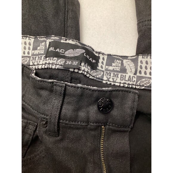 Blac Leaf Back To Black Denim Embroidered Jeans Size 34/32 - Picture 5 of 8